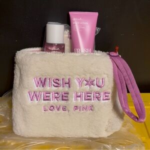 New PINK Victoria's Secret Plush Cosmetic Bag - White and Pink